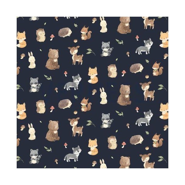 Poplin digital Forest animal; Navy