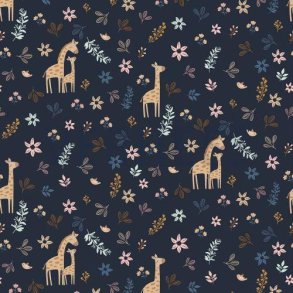 Gots Poplin Giraffe with Flowers, Navy
