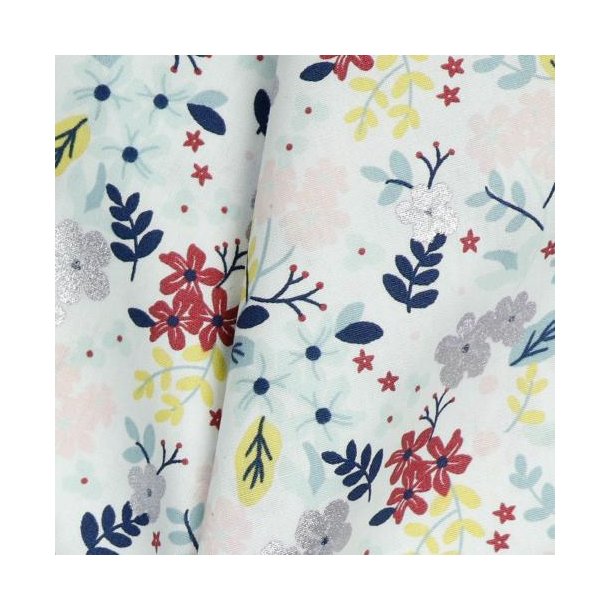 Poplin Glitter Flowers, White