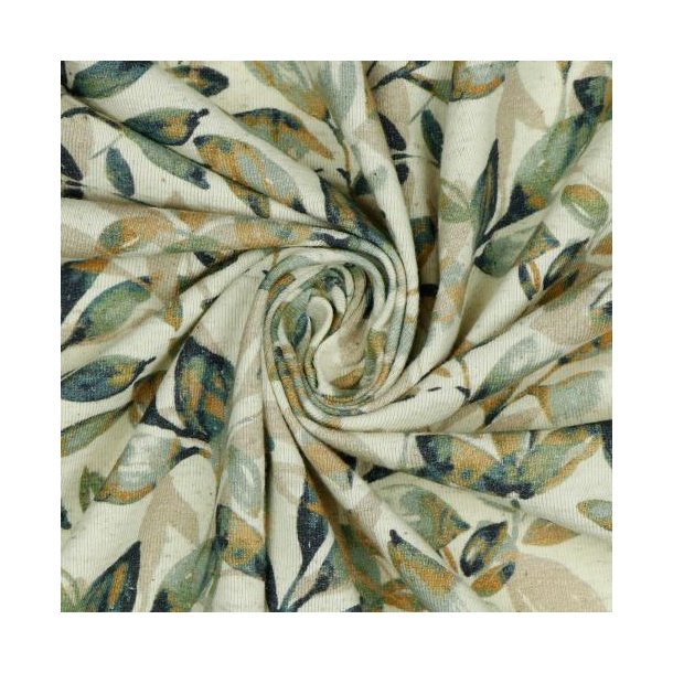 �kotex h�r/viscose digital Leaves, Old green/ochre