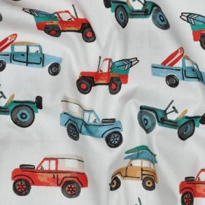 Fine poplin Digital Cars, White