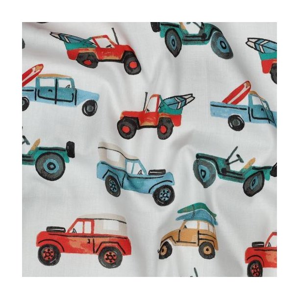 Fine poplin Digital Cars, White