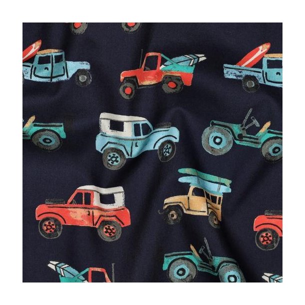 Fine poplin digital Cars, Navy