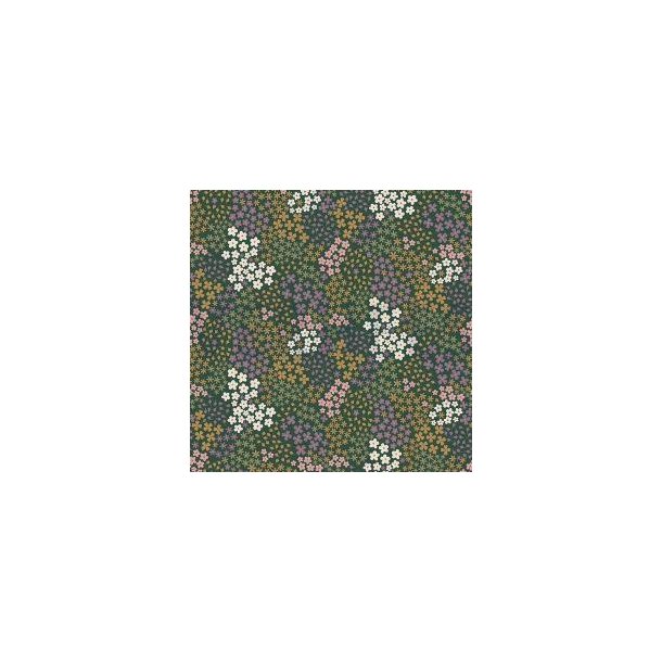 French terry, Sm� blomster Dark green
