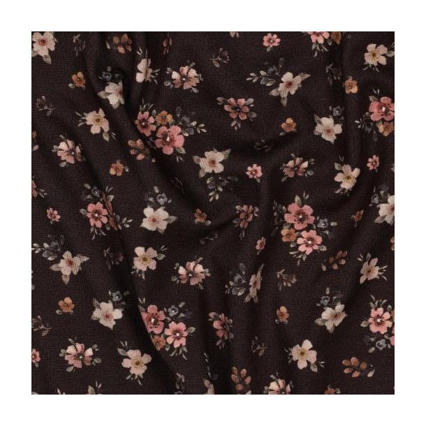 �kotex bomulds jersey digital Flowers, Brown
