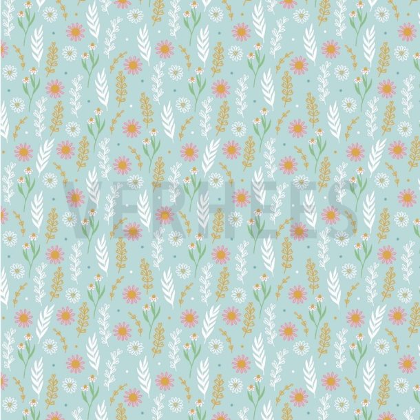 Poplin Flowers, Light blue
