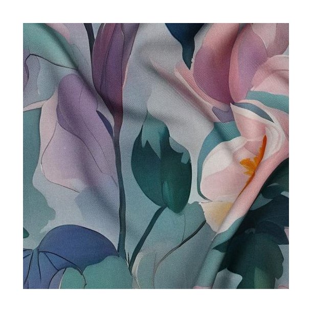 Viscose Radiance Digital Flowers, Blue