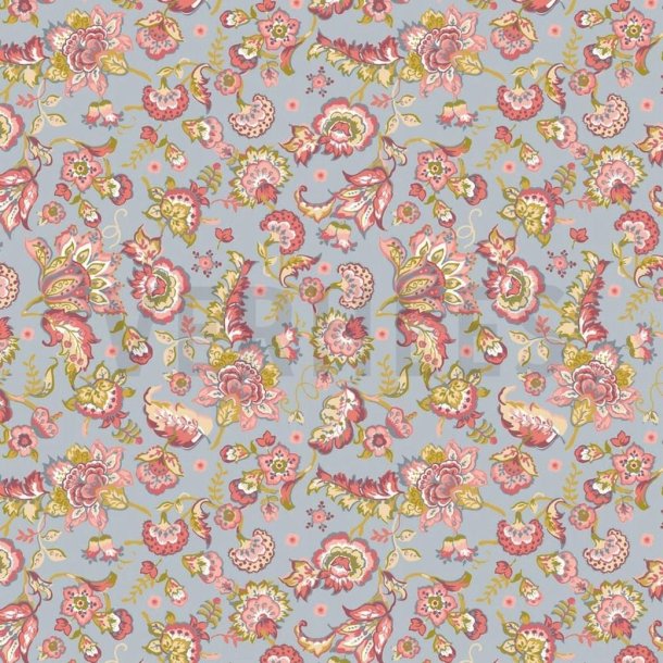 Poplin Paisley Flowers Light grey