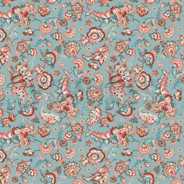 Poplin Paisley Flowers Light blue
