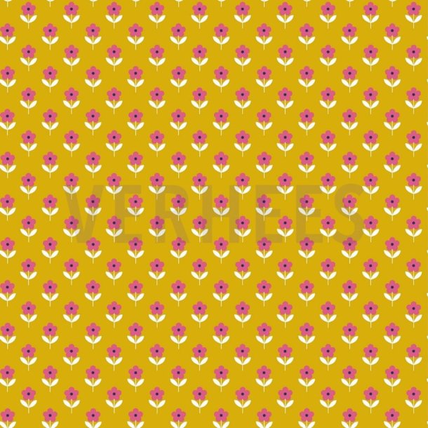 Poplin Raspberry flowers Yellow