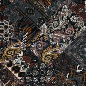 Viscose digital Ethnic patchwork, Dark grey