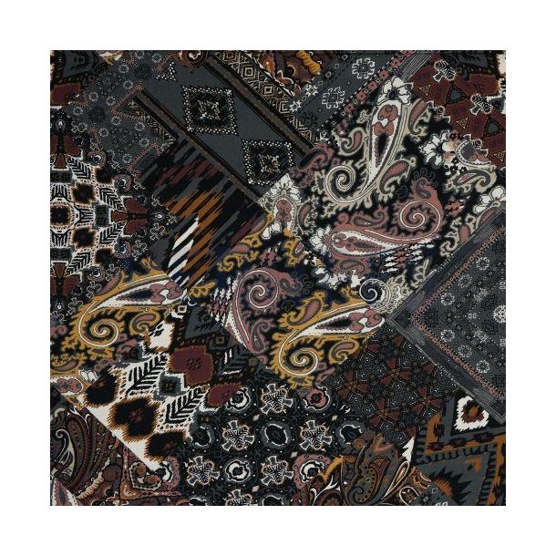 Viscose digital Ethnic patchwork, Dark grey