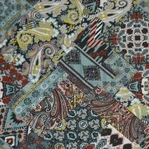 Viscose digtial Ethnic patchwork, Light cyan