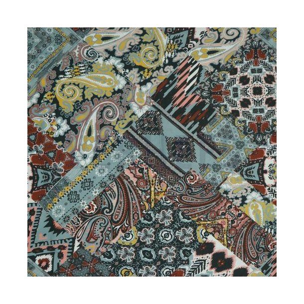Viscose digtial Ethnic patchwork, Light cyan