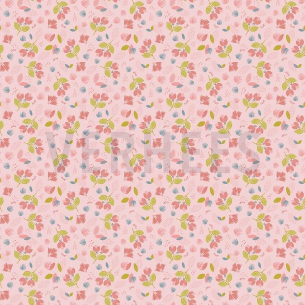 Poplin Pretty flowers, Light rose