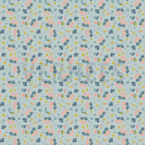 Poplin Pretty flowers, Light blue