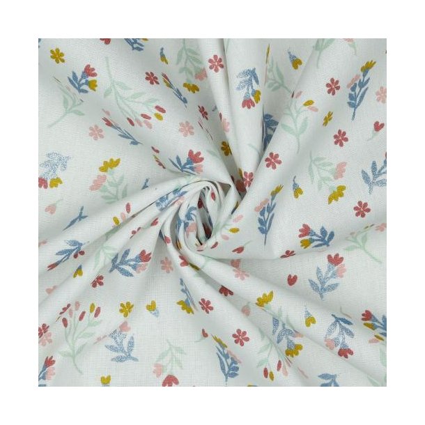 Poplin Glitter Flowers, White