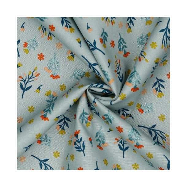 Poplin Glitter Flowers, Light grey