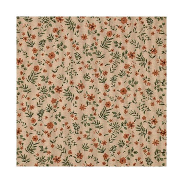 Rib jersey Flowers, Soft apricot