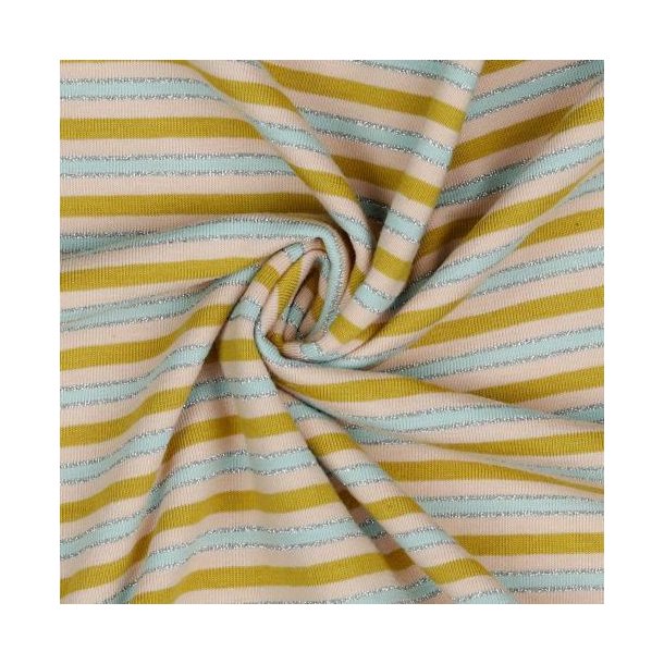 �kotex bomulds jersey Stripes Lurex, Ochre/silver