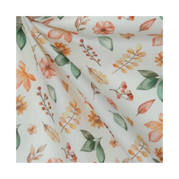 Poplin digital Autumn Flowers, White