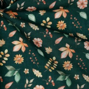 Poplin digital Autumn Flowers,  Dark green