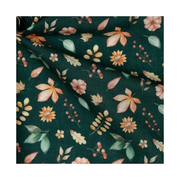Poplin digital Autumn Flowers,  Dark green