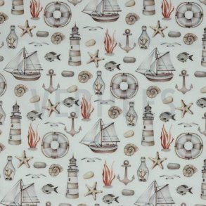 Poplin digitalt m/Skibe, Anker mv.