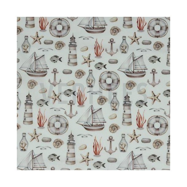 Poplin digitalt m/Skibe, Anker mv.