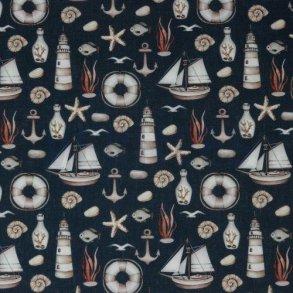 Poplin digitalt m/Skibe, anker mv.