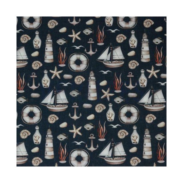 Poplin digitalt m/Skibe, anker mv.