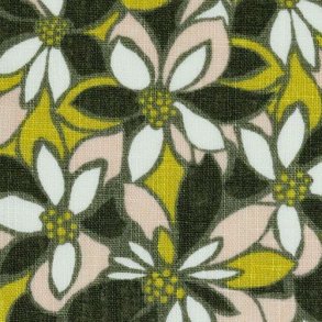 Linen washed Big flower, Moss green