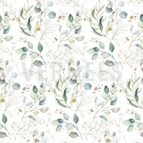 Poplin digital Eucallyptus Leaves, white