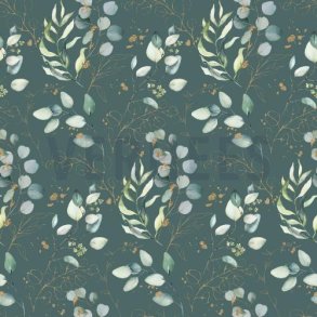 Poplin digital Eucalyptus Leaves, Old green