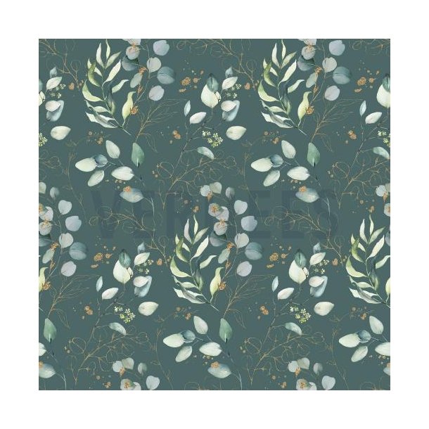 Poplin digital Eucalyptus Leaves, Old green