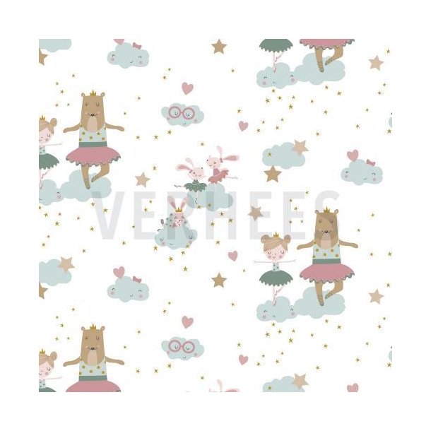 Cotton Gots Sweet Ballerina animals, White