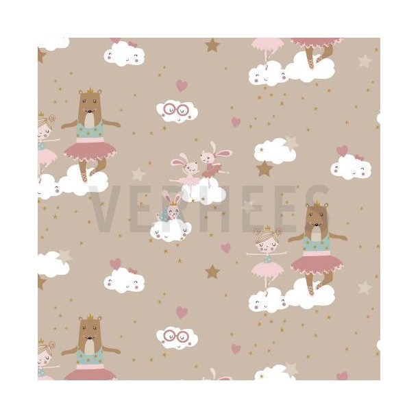 Poplin Gots Sweet Ballerina animals, Sand