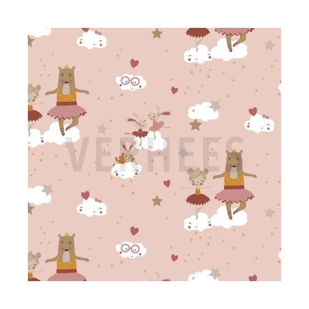 Poplin Gots Sweet Ballerina animals, Powder