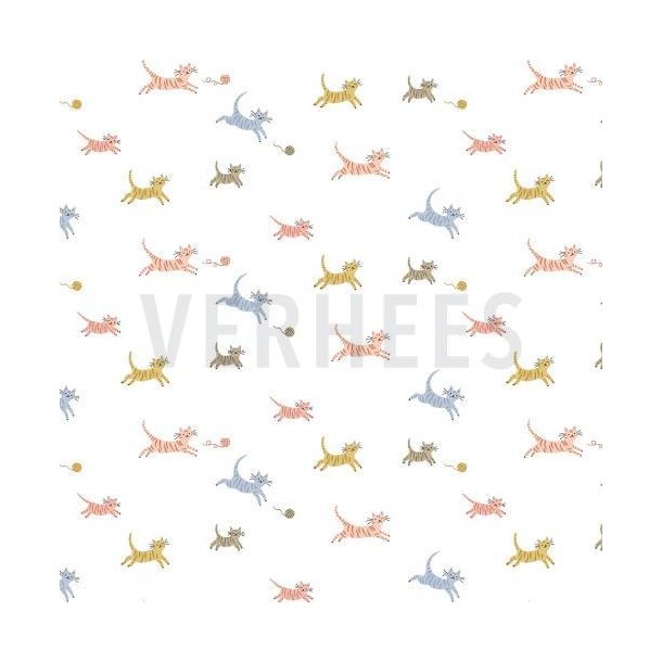 Poplin Gots sweet cat, White