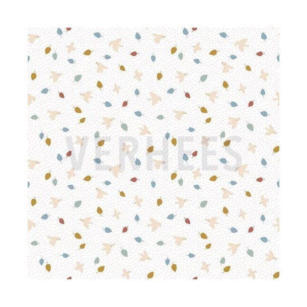 Poplin Little birds, White