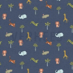 �kotex bomulds jersey Jungle Animals, Indigo Melange