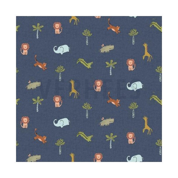 �kotex bomulds jersey Jungle Animals, Indigo Melange