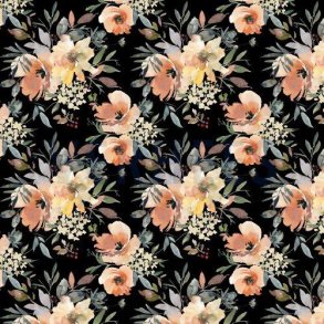 Gots French terry Digital Flowers, Black