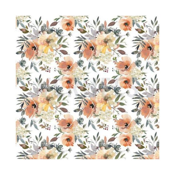 Gots French terry Digital Flowers, White