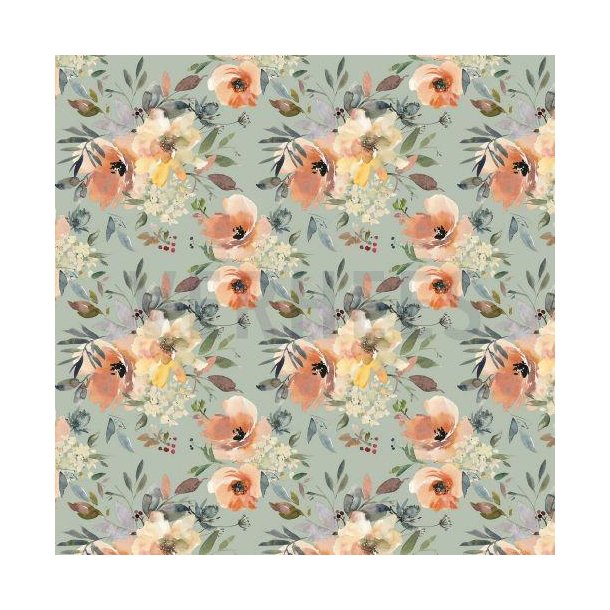 Gots French terry Digital Flowers, Nile