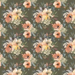 Gots French terry Digital Flowers, Pickle