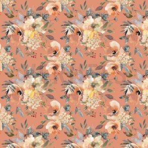 Gots French terry Digital Flowers, Peach