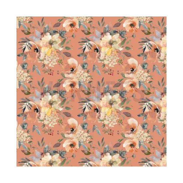 Gots French terry Digital Flowers, Peach