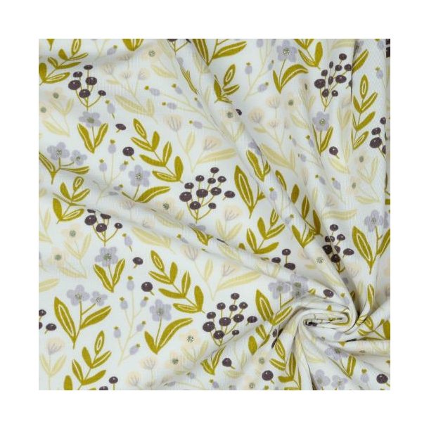 �kotex bomulds jersey Glitter Flowers, White