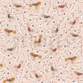 Poplin Sweet birds, light salmon